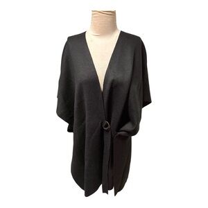 LOFT buckle front tie black poncho sweater M/L NEW